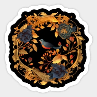 Bird with Floral Ornament Sticker